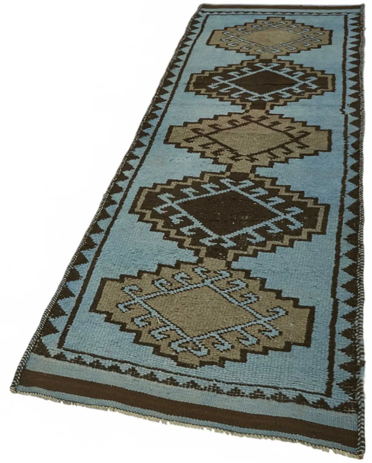 Herki Eskitme Mavi Pamuk Üzerine Yün El Dokuma Halı-093x295 - Görsel 3