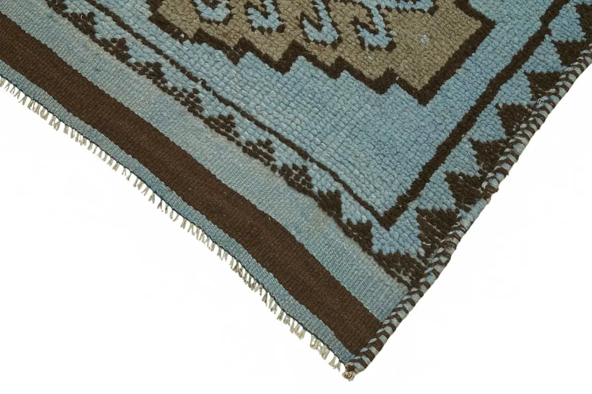 Herki Eskitme Mavi Pamuk Üzerine Yün El Dokuma Halı-093x295 - Görsel 4