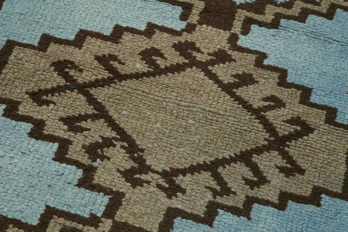 Herki Eskitme Mavi Pamuk Üzerine Yün El Dokuma Halı-093x295 - Görsel 5