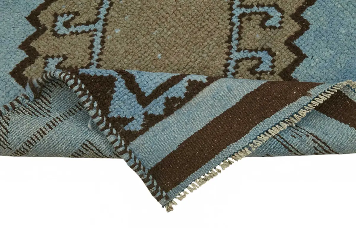Herki Eskitme Mavi Pamuk Üzerine Yün El Dokuma Halı-093x295 - Görsel 6