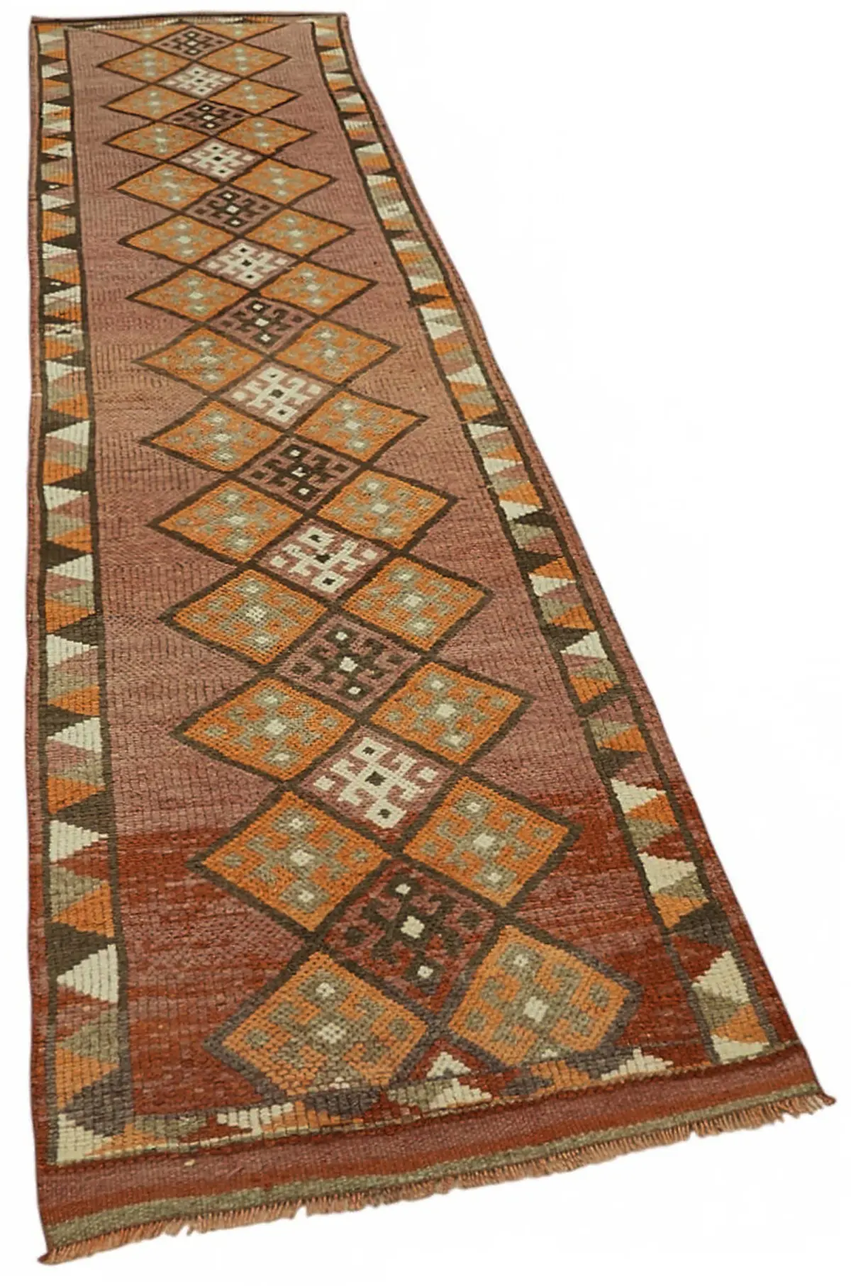 Herki Eskitme Kırmızı Pamuk Üzerine Yün El Dokuma Halı-082x370 - Görsel 2