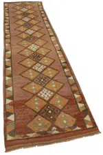 Herki Eskitme Kırmızı Pamuk Üzerine Yün El Dokuma Halı-082x370 - Görsel 2