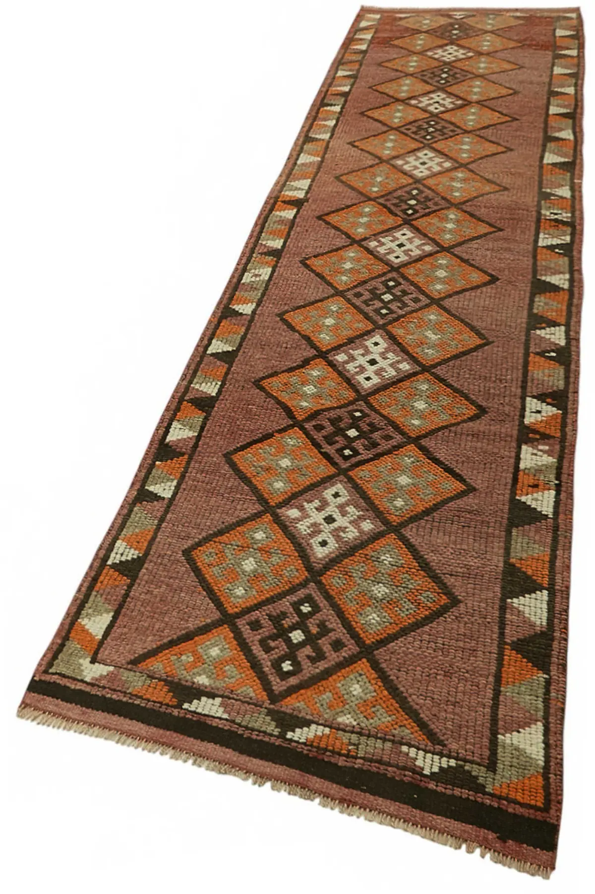 Herki Eskitme Kırmızı Pamuk Üzerine Yün El Dokuma Halı-082x370 - Görsel 3