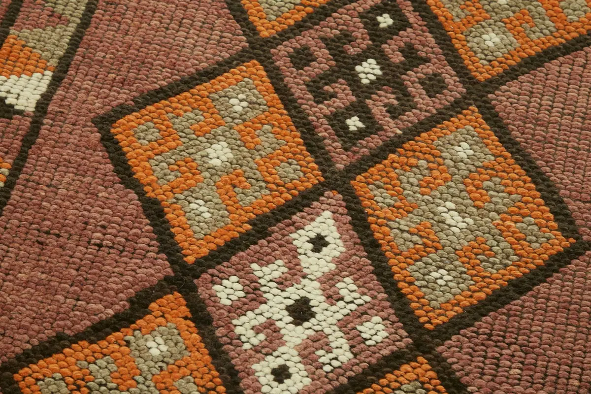 Herki Eskitme Kırmızı Pamuk Üzerine Yün El Dokuma Halı-082x370 - Görsel 5