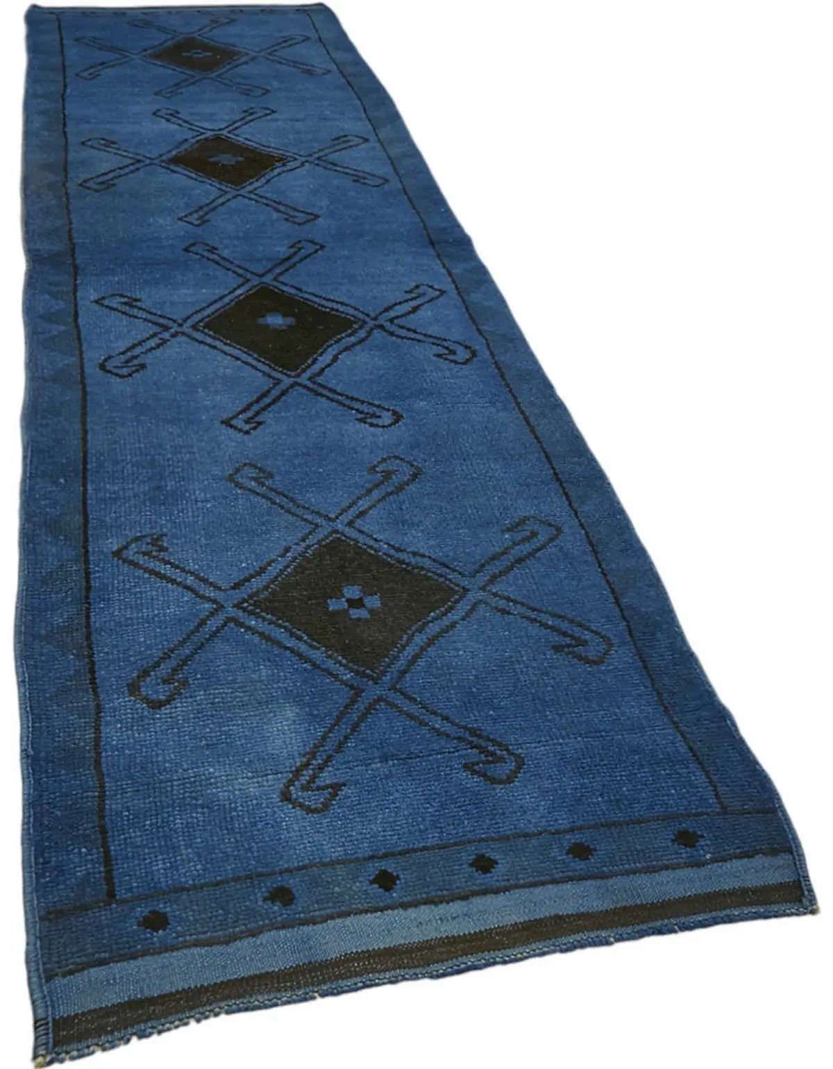 Herki Eskitme Mavi Pamuk Üzerine Yün El Dokuma Halı-095x355 - Görsel 2