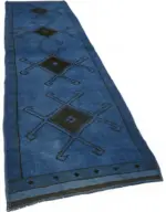 Herki Eskitme Mavi Pamuk Üzerine Yün El Dokuma Halı-095x355 - Görsel 2