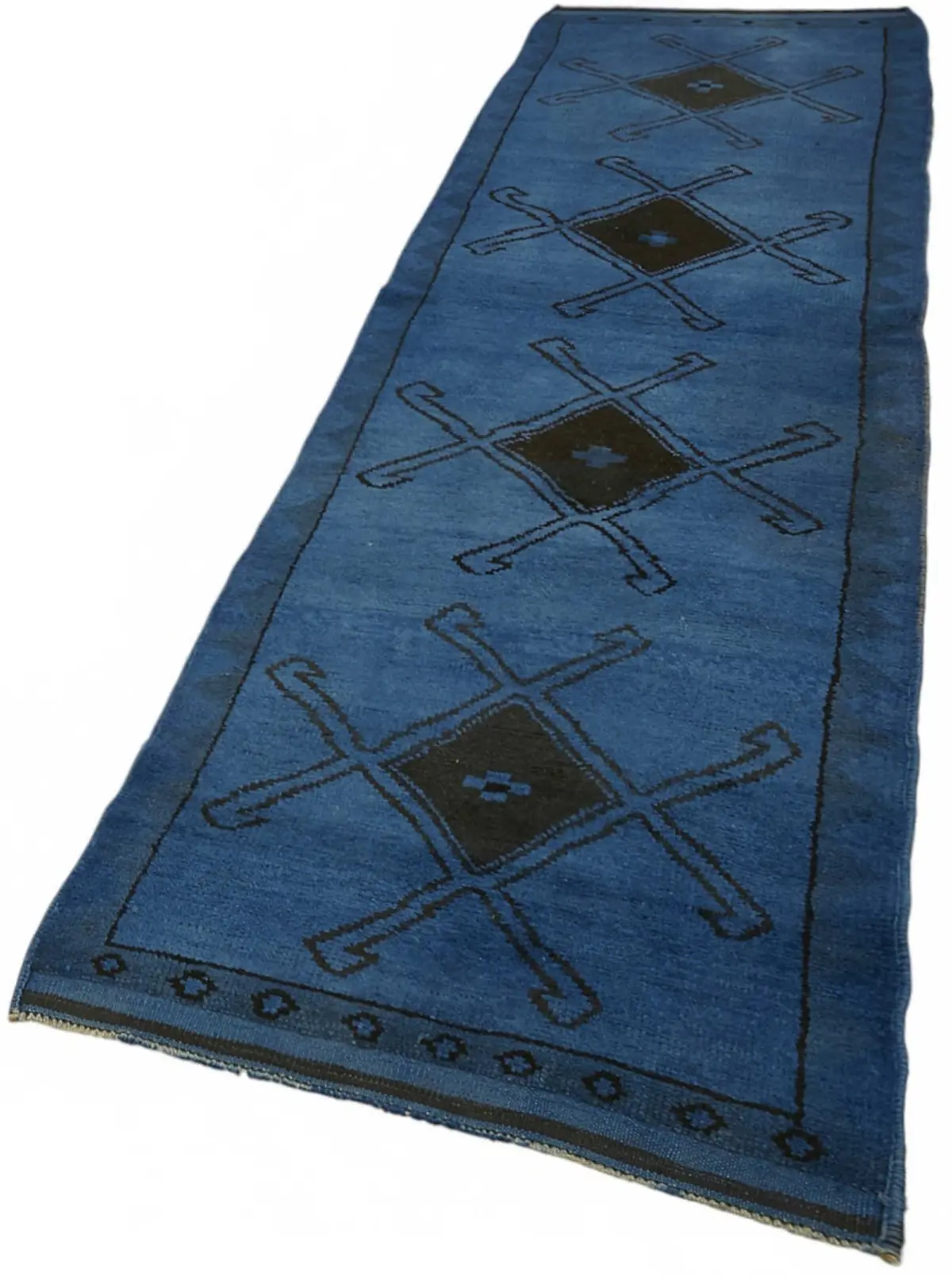 Herki Eskitme Mavi Pamuk Üzerine Yün El Dokuma Halı-095x355 - Görsel 3