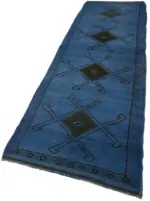 Herki Eskitme Mavi Pamuk Üzerine Yün El Dokuma Halı-095x355 - Görsel 3