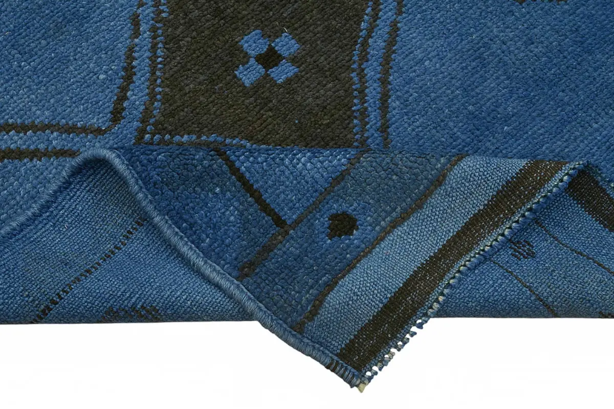 Herki Eskitme Mavi Pamuk Üzerine Yün El Dokuma Halı-095x355 - Görsel 6