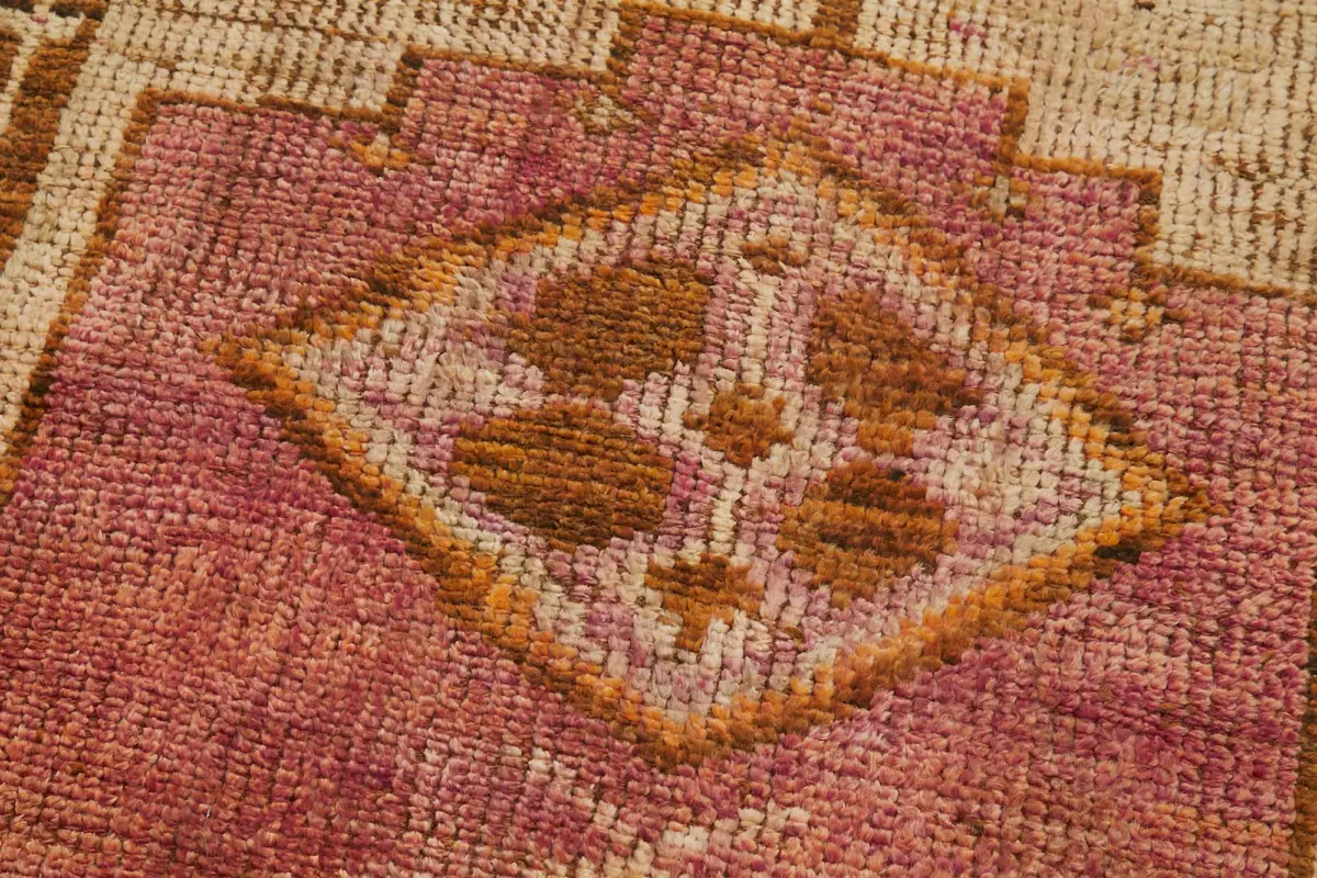 Herki Eskitme Kırmızı Pamuk Üzerine Yün El Dokuma Halı-082x418 - Görsel 5