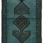 Herki Eskitme Mavi Pamuk Üzerine Yün El Dokuma Halı-133x357