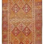 Herki Eskitme Turuncu Pamuk Üzerine Yün El Dokuma Halı-086x390