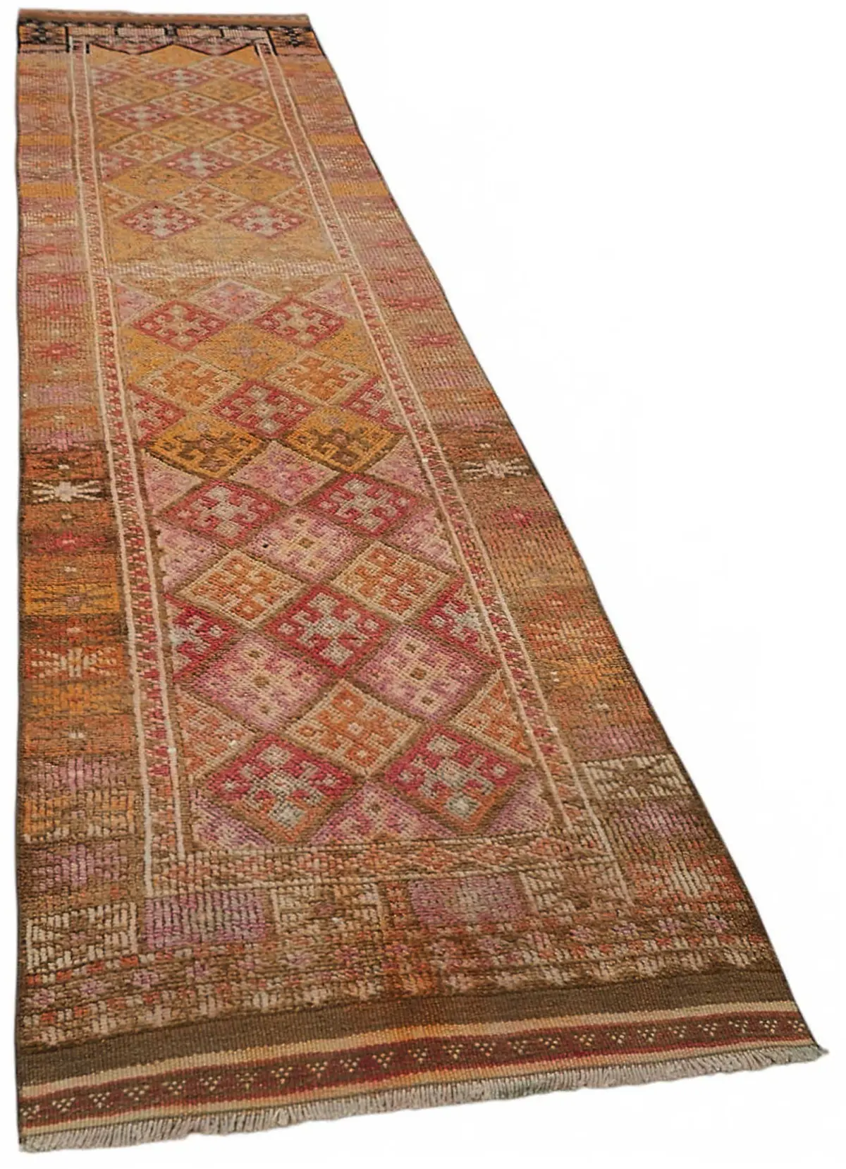 Herki Eskitme Turuncu Pamuk Üzerine Yün El Dokuma Halı-086x390 - Görsel 2