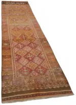 Herki Eskitme Turuncu Pamuk Üzerine Yün El Dokuma Halı-086x390 - Görsel 2