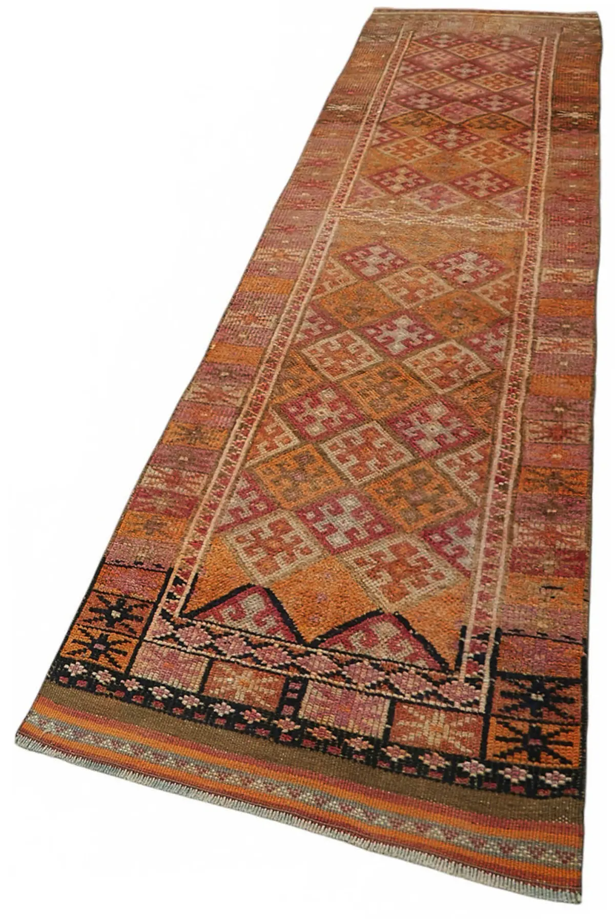 Herki Eskitme Turuncu Pamuk Üzerine Yün El Dokuma Halı-086x390 - Görsel 3