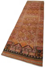 Herki Eskitme Turuncu Pamuk Üzerine Yün El Dokuma Halı-086x390 - Görsel 3