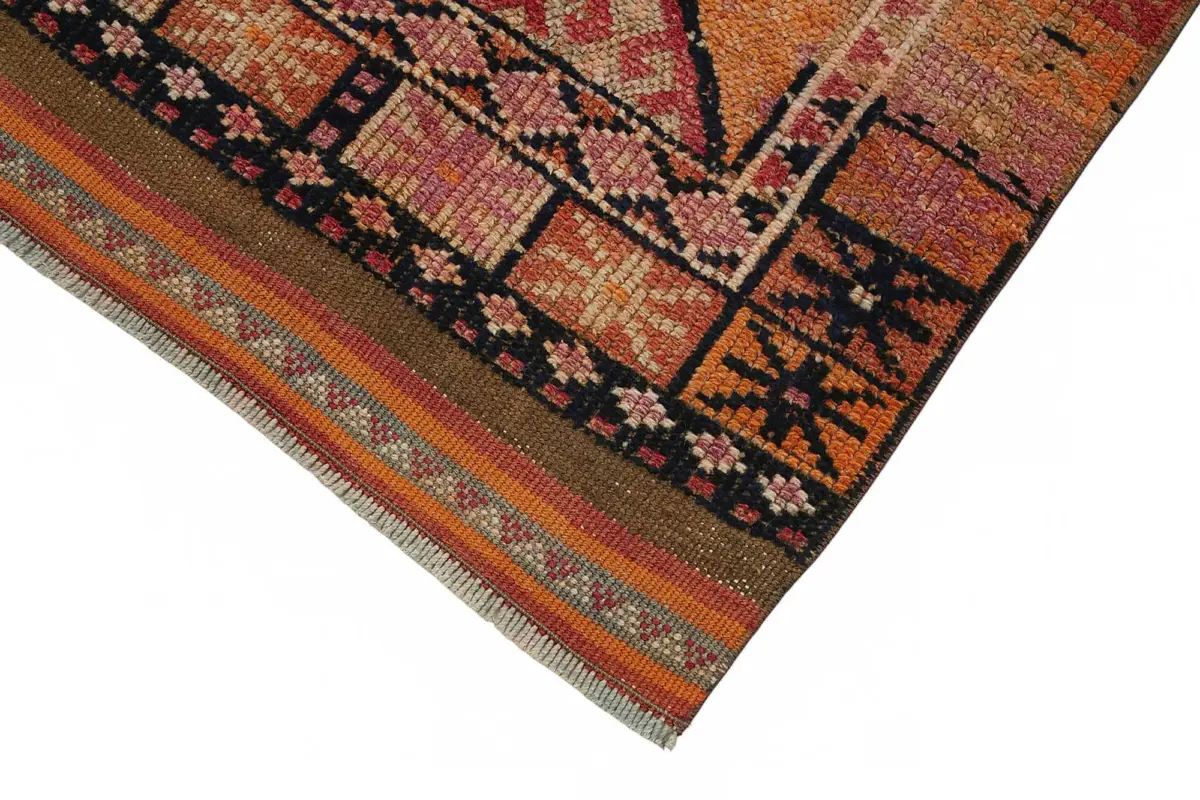 Herki Eskitme Turuncu Pamuk Üzerine Yün El Dokuma Halı-086x390 - Görsel 4