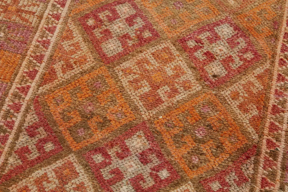 Herki Eskitme Turuncu Pamuk Üzerine Yün El Dokuma Halı-086x390 - Görsel 5