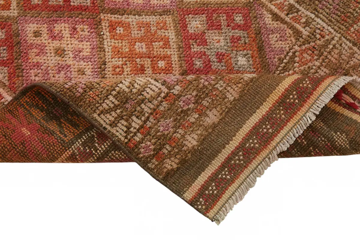 Herki Eskitme Turuncu Pamuk Üzerine Yün El Dokuma Halı-086x390 - Görsel 6