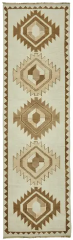 Herki Eskitme Bej Pamuk Üzerine Yün El Dokuma Halı-110x377