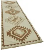 Herki Eskitme Bej Pamuk Üzerine Yün El Dokuma Halı-110x377 - Görsel 2