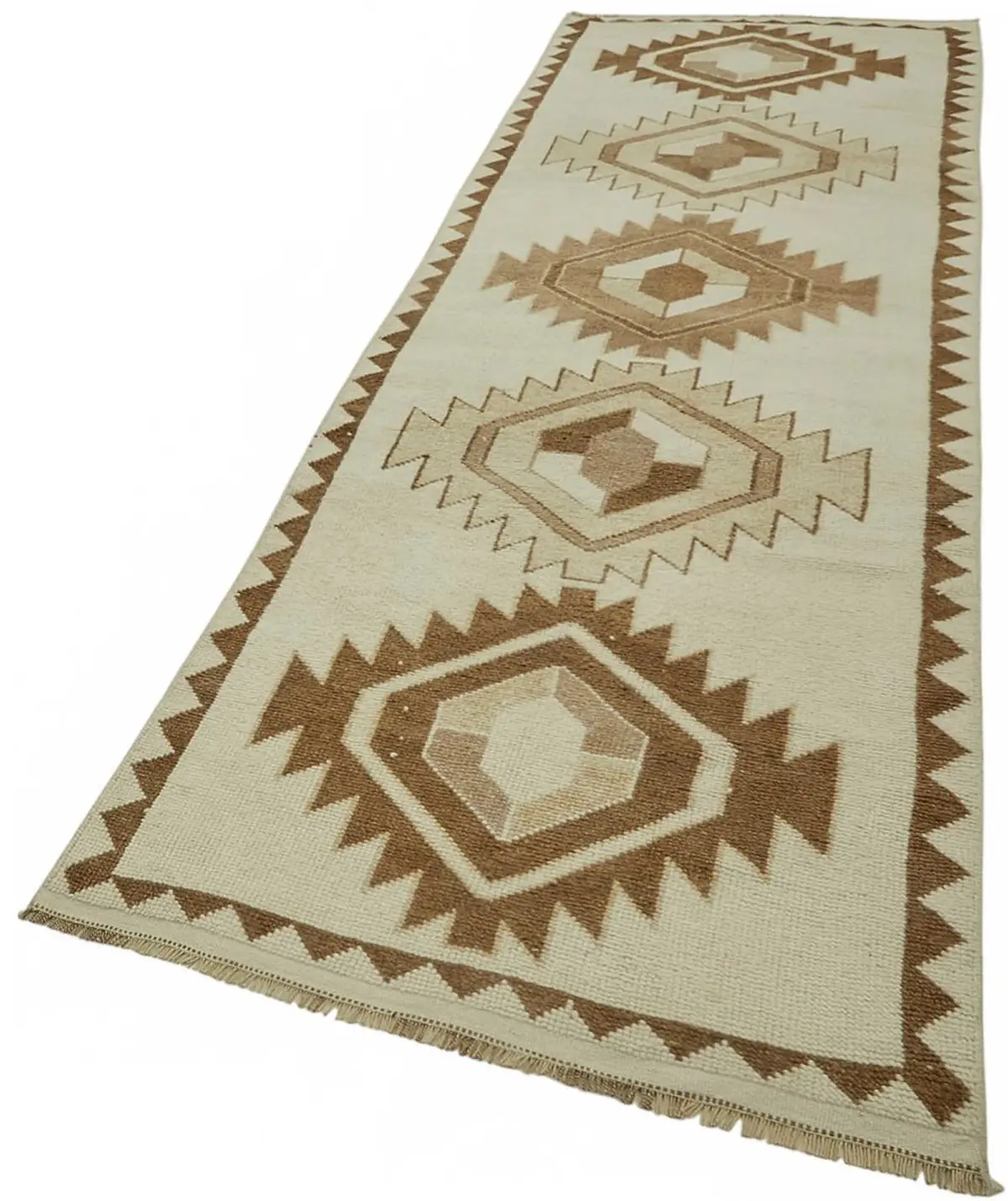 Herki Eskitme Bej Pamuk Üzerine Yün El Dokuma Halı-110x377 - Görsel 3