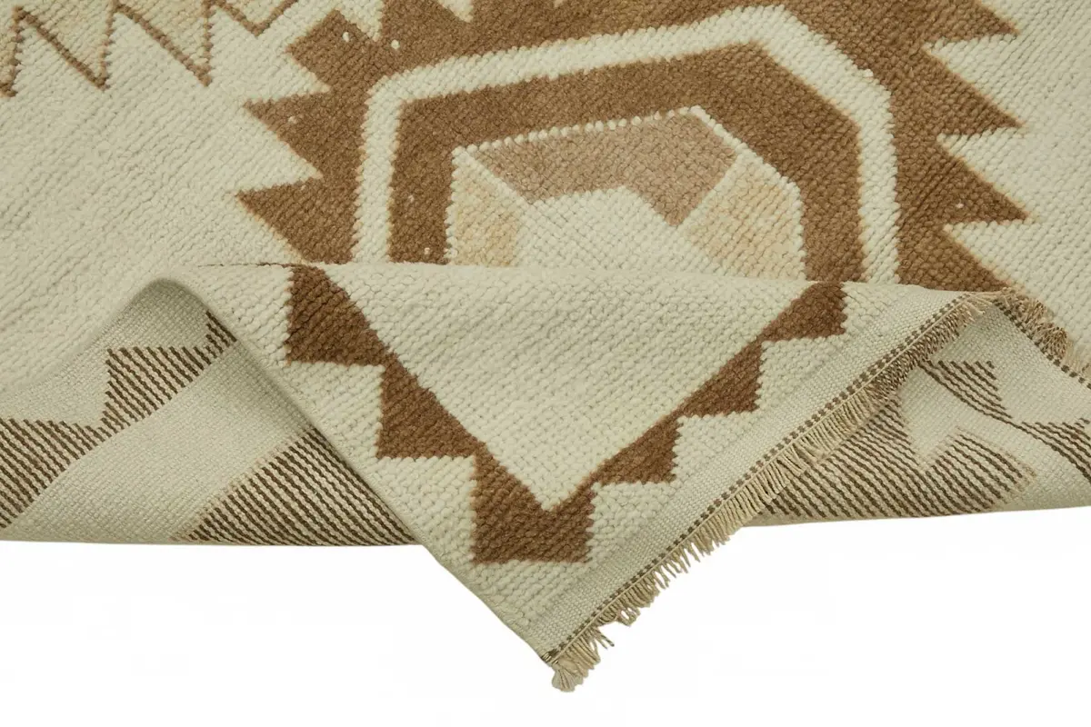 Herki Eskitme Bej Pamuk Üzerine Yün El Dokuma Halı-110x377 - Görsel 6