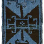 Herki Eskitme Mavi Pamuk Üzerine Yün El Dokuma Halı-097x350