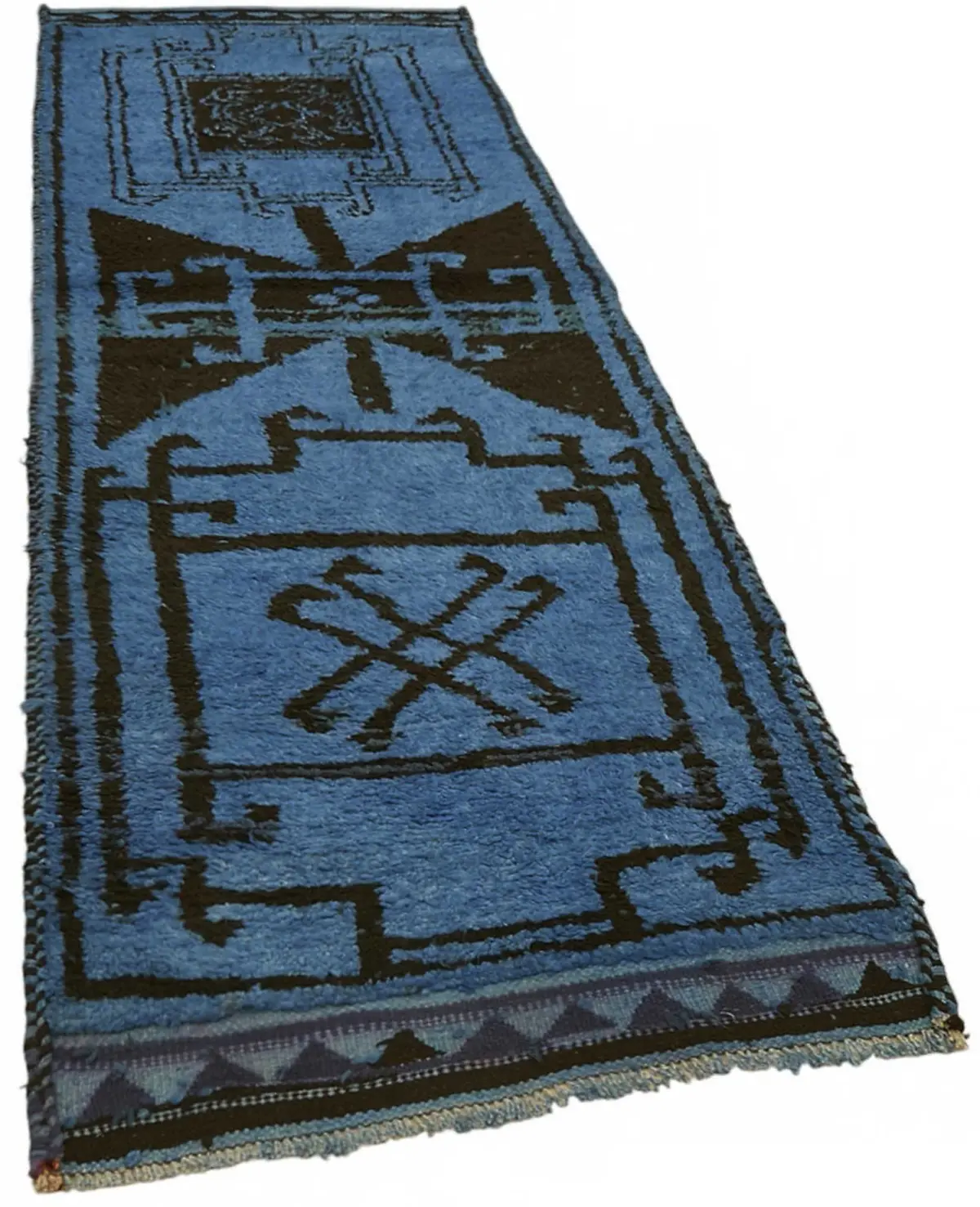 Herki Eskitme Mavi Pamuk Üzerine Yün El Dokuma Halı-097x350 - Görsel 2