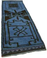 Herki Eskitme Mavi Pamuk Üzerine Yün El Dokuma Halı-097x350 - Görsel 2