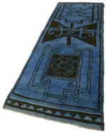 Herki Eskitme Mavi Pamuk Üzerine Yün El Dokuma Halı-097x350 - Görsel 3