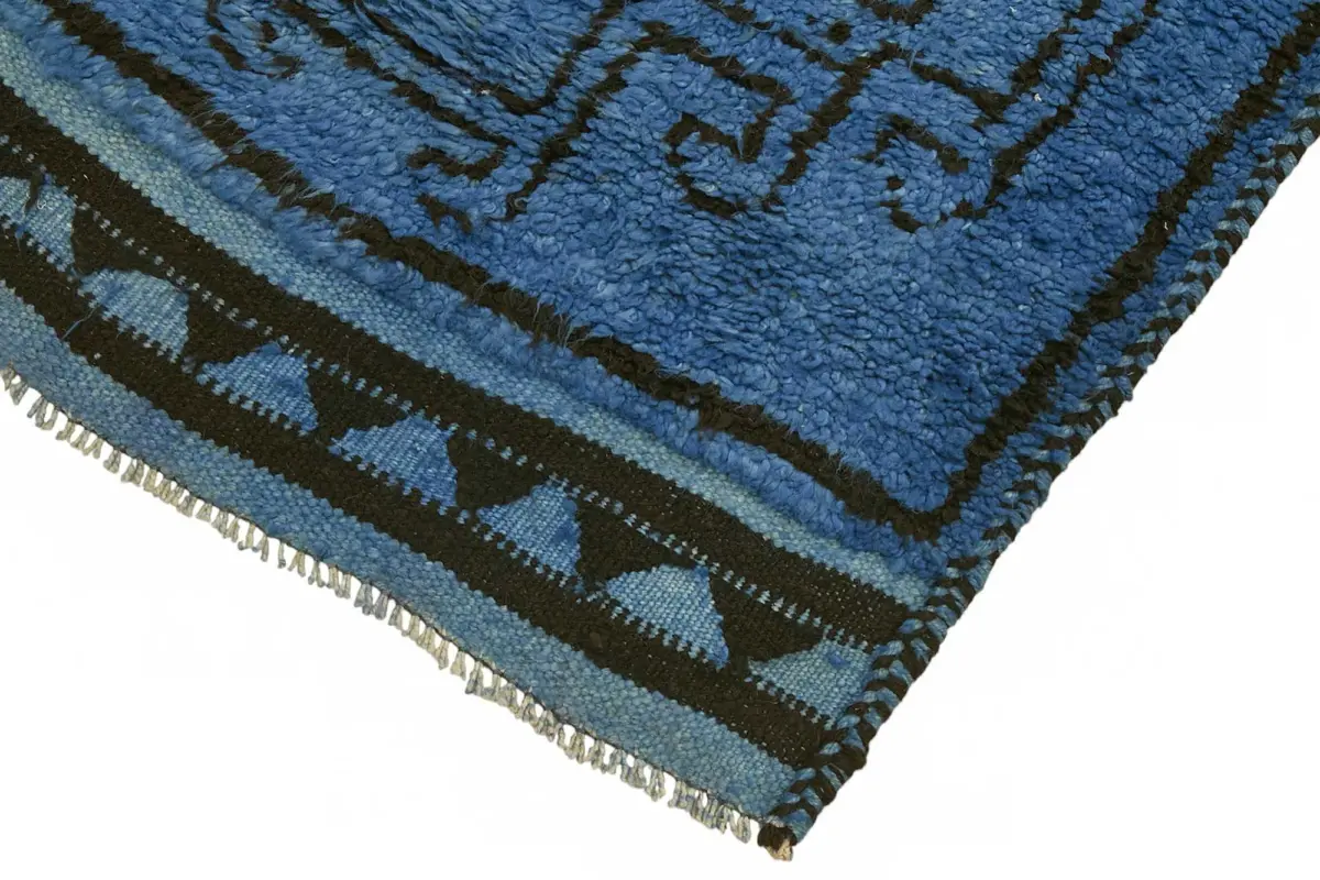 Herki Eskitme Mavi Pamuk Üzerine Yün El Dokuma Halı-097x350 - Görsel 4