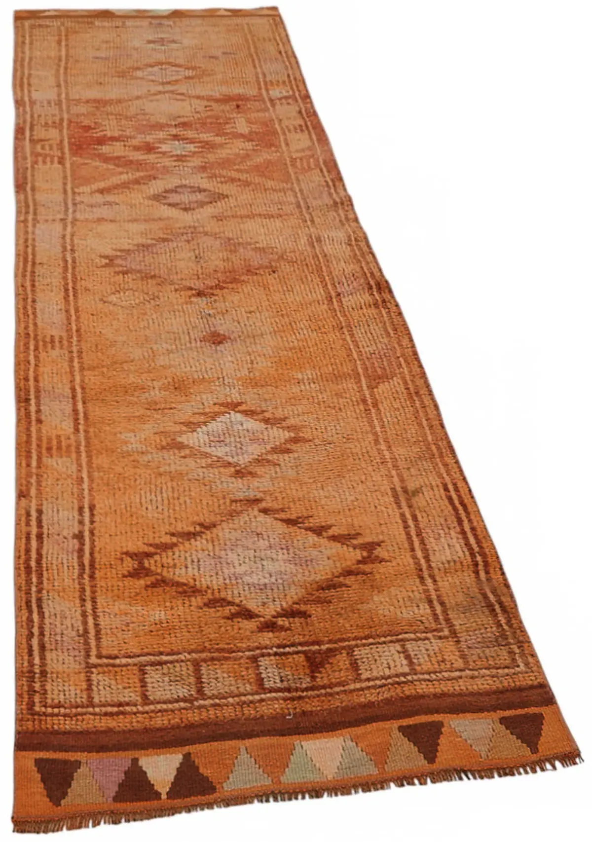 Herki Eskitme Turuncu Pamuk Üzerine Yün El Dokuma Halı-086x355 - Görsel 2