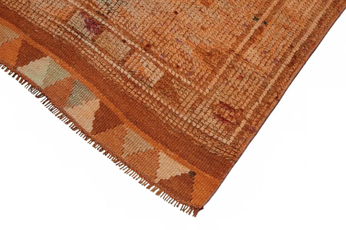 Herki Eskitme Turuncu Pamuk Üzerine Yün El Dokuma Halı-086x355 - Görsel 4