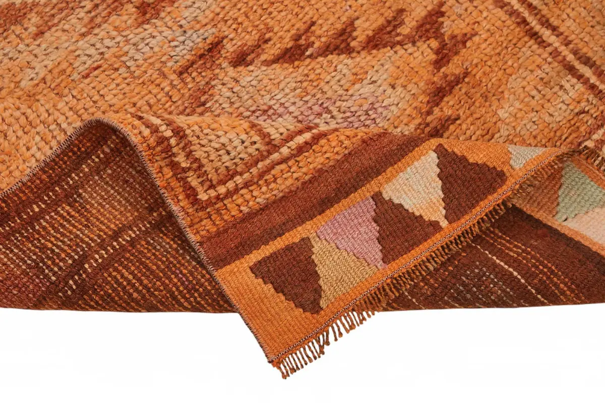 Herki Eskitme Turuncu Pamuk Üzerine Yün El Dokuma Halı-086x355 - Görsel 6