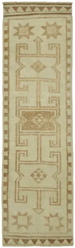 Herki Eskitme Bej Pamuk Üzerine Yün El Dokuma Halı-097x330