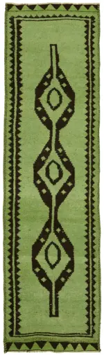 Herki Eskitme Yeşill Pamuk Üzerine Yün El Dokuma Halı-097x345