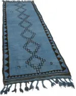 Herki Eskitme Mavi Pamuk Üzerine Yün El Dokuma Halı-098x323 - Görsel 2