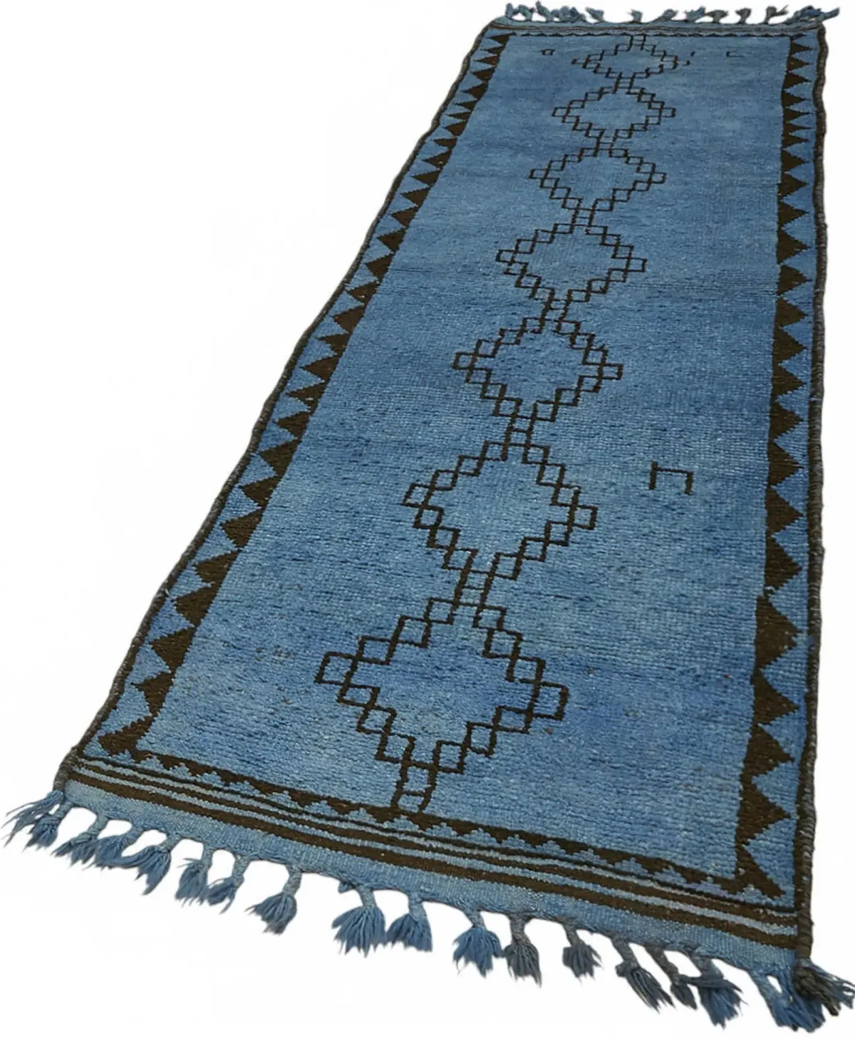 Herki Eskitme Mavi Pamuk Üzerine Yün El Dokuma Halı-098x323 - Görsel 3