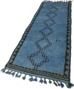 Herki Eskitme Mavi Pamuk Üzerine Yün El Dokuma Halı-098x323 - Görsel 3