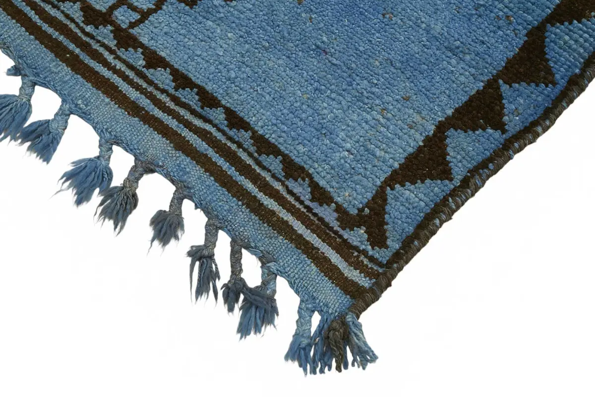 Herki Eskitme Mavi Pamuk Üzerine Yün El Dokuma Halı-098x323 - Görsel 4
