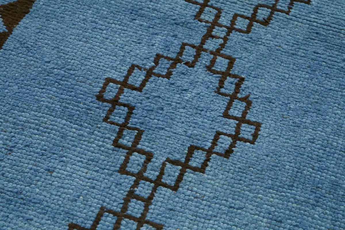 Herki Eskitme Mavi Pamuk Üzerine Yün El Dokuma Halı-098x323 - Görsel 5