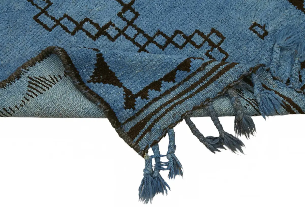 Herki Eskitme Mavi Pamuk Üzerine Yün El Dokuma Halı-098x323 - Görsel 6