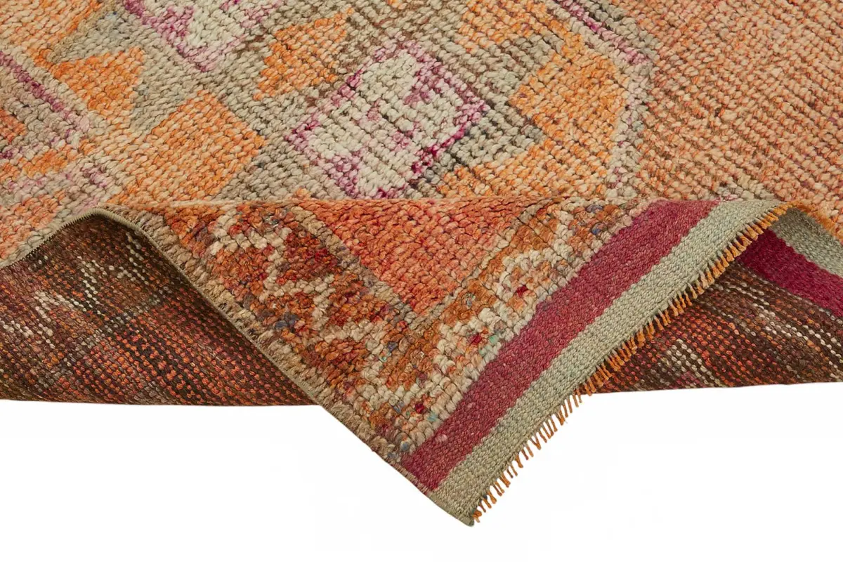 Herki Eskitme Turuncu Pamuk Üzerine Yün El Dokuma Halı-097x320 - Görsel 6