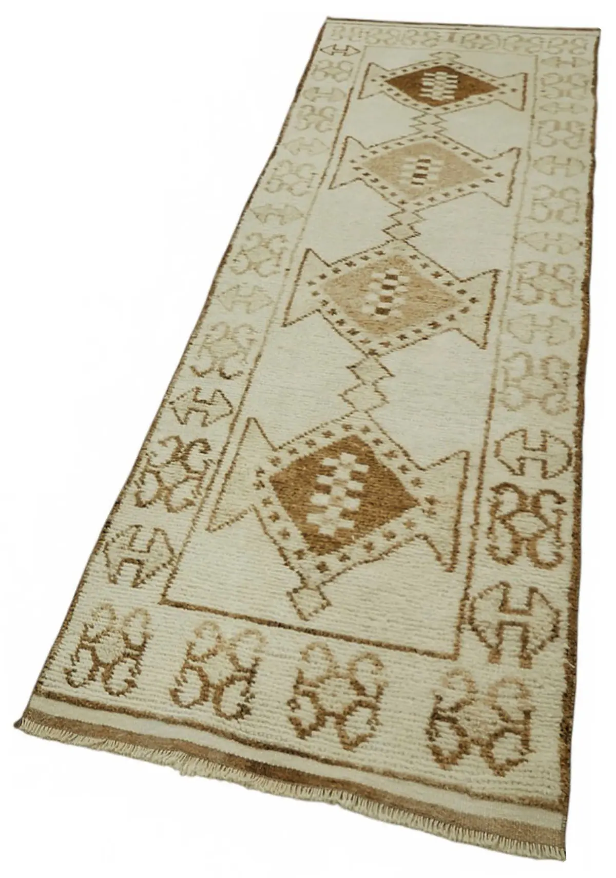 Herki Eskitme Bej Pamuk Üzerine Yün El Dokuma Halı-085x353 - Görsel 3