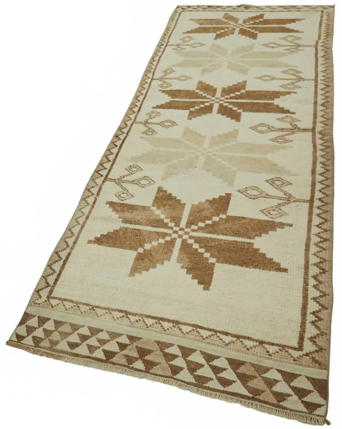 Herki Eskitme Bej Pamuk Üzerine Yün El Dokuma Halı-105x340 - Görsel 3