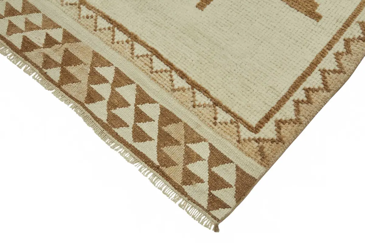 Herki Eskitme Bej Pamuk Üzerine Yün El Dokuma Halı-105x340 - Görsel 4