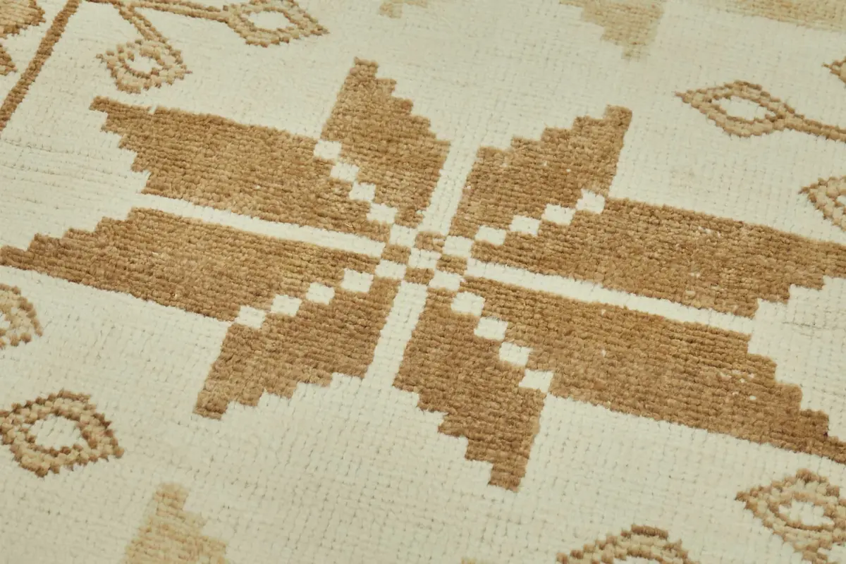 Herki Eskitme Bej Pamuk Üzerine Yün El Dokuma Halı-105x340 - Görsel 5