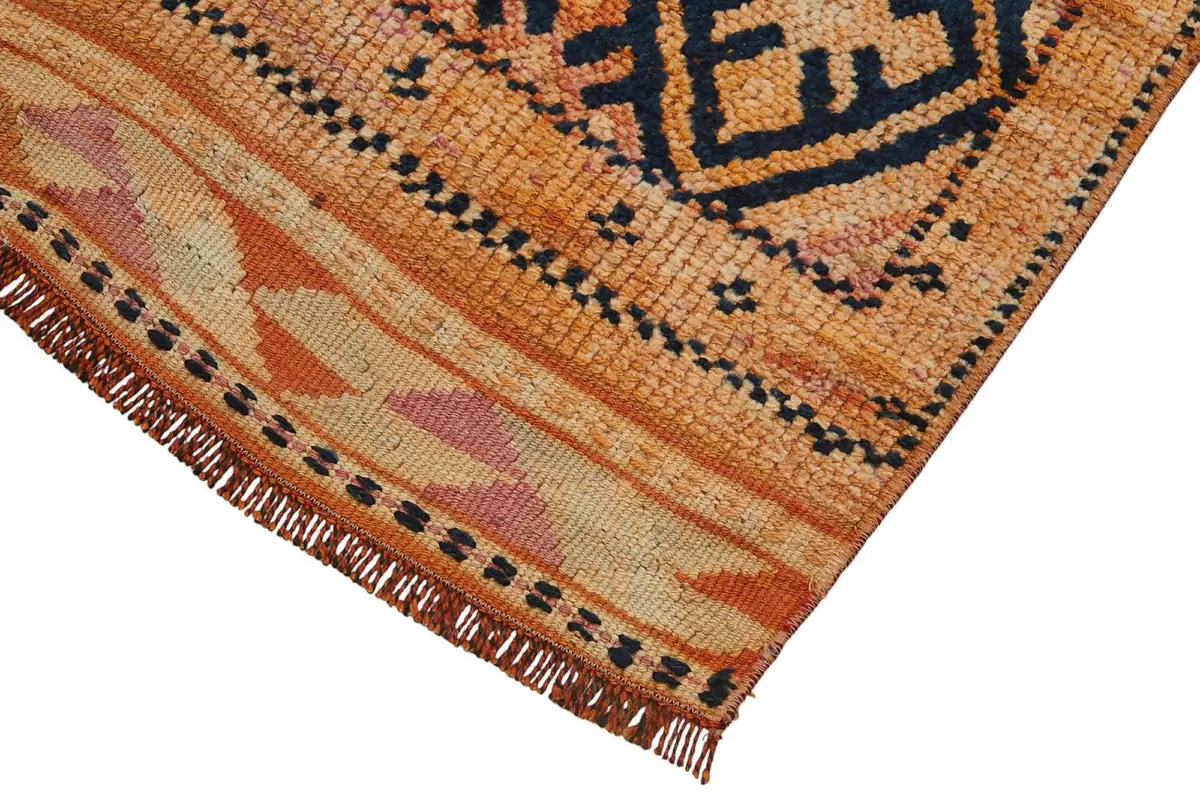 Herki Eskitme Turuncu Pamuk Üzerine Yün El Dokuma Halı-083x425 - Görsel 4