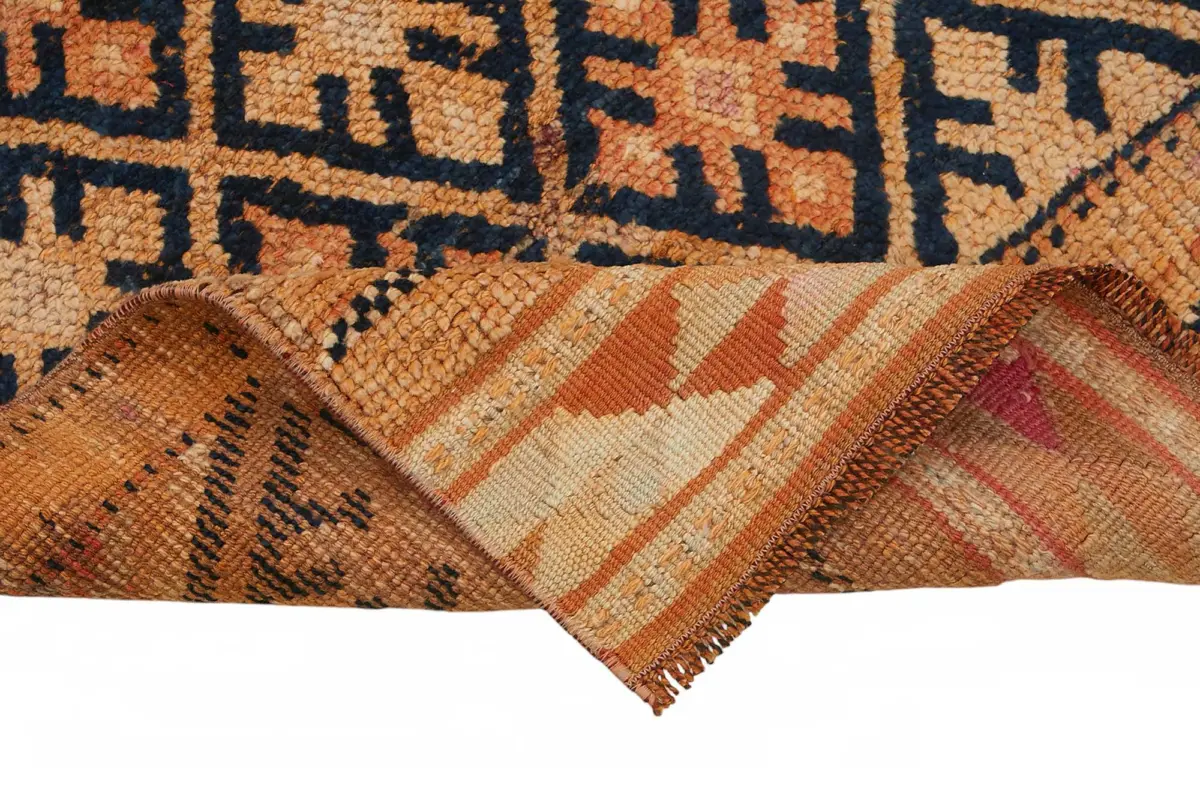 Herki Eskitme Turuncu Pamuk Üzerine Yün El Dokuma Halı-083x425 - Görsel 6